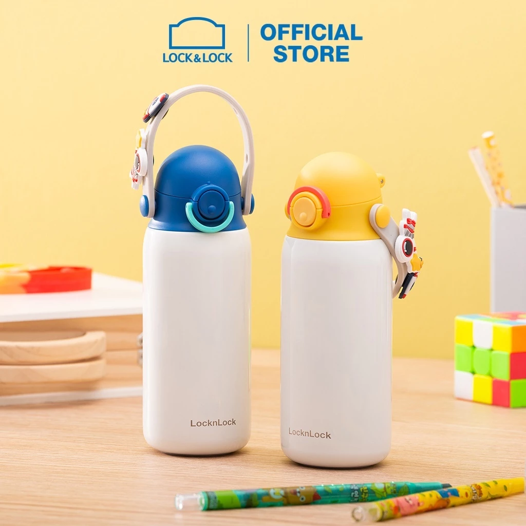 Bình Nước Giữ Nhiệt Cho Bé LocknLock 350ML Cute, Nhỏ Gọn Có Quai Xách Sticker LHC3283 T2C Mall