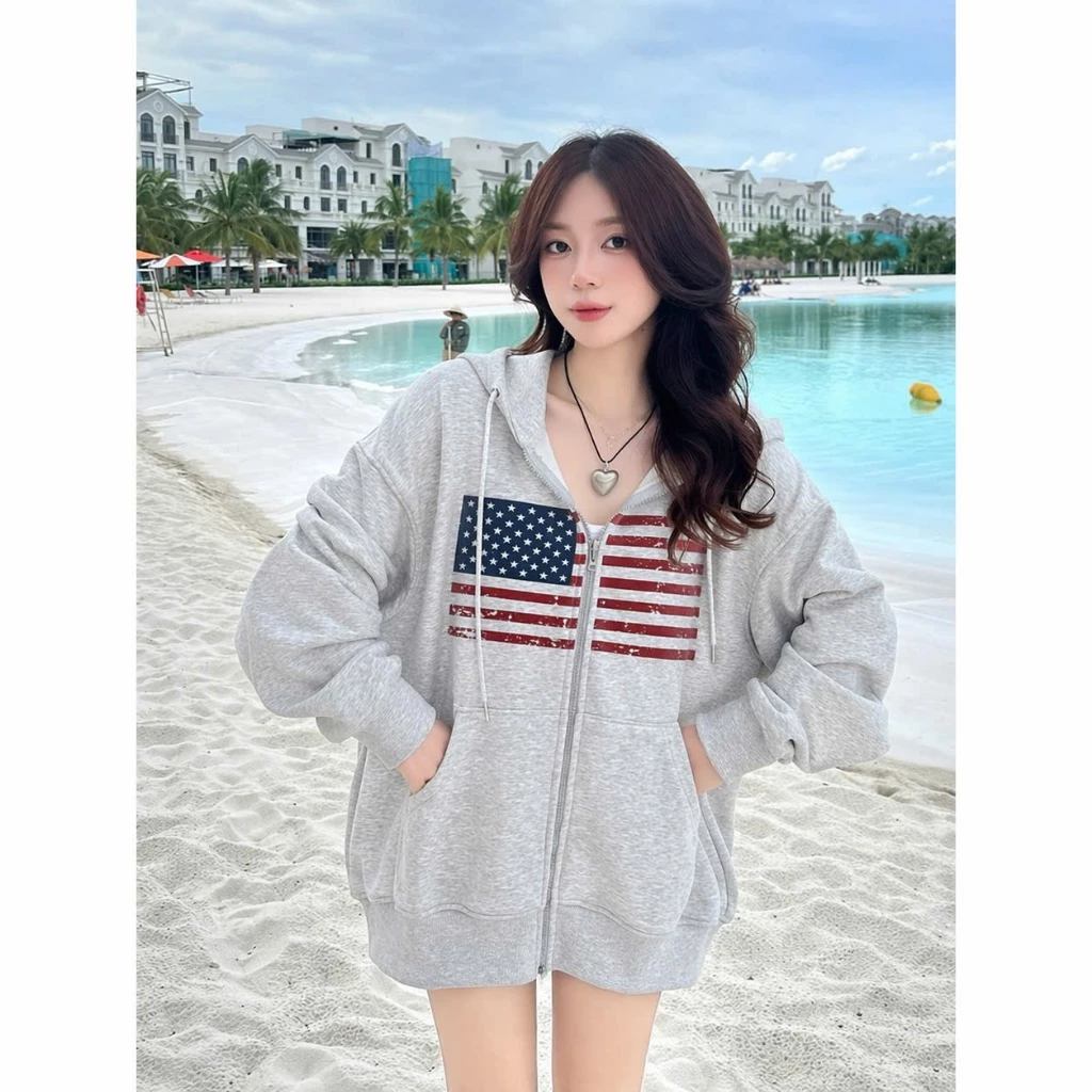 Áo Khoác Nỉ Hoodie Zip Khóa Kéo CỜ SAO Có Túi Trong Form Rộng Nam Nữ Nón To 2 Lớp Chất Nỉ Bông