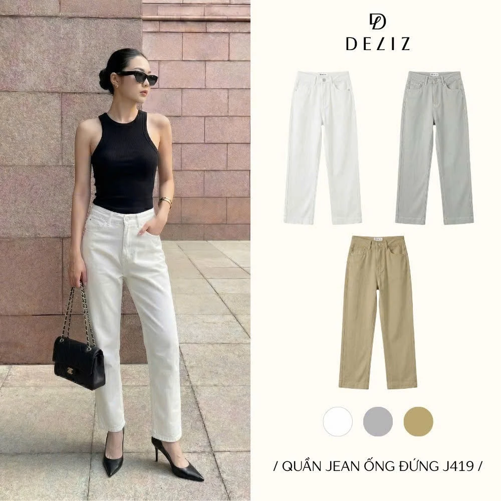DELIZ PREMIUM - Quần jean nữ ống đứng chất liệu denim cao cấp nhiều màu hot trend (đã cắt sẵn khuy) DELIZ J419