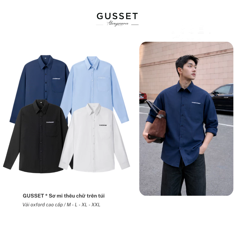 Áo Sơ Mi Tay Dài Nam Nữ Hàn Quốc Local Brand Gusset Chất Liệu Oxford Form Rộng - Menswear SMP21