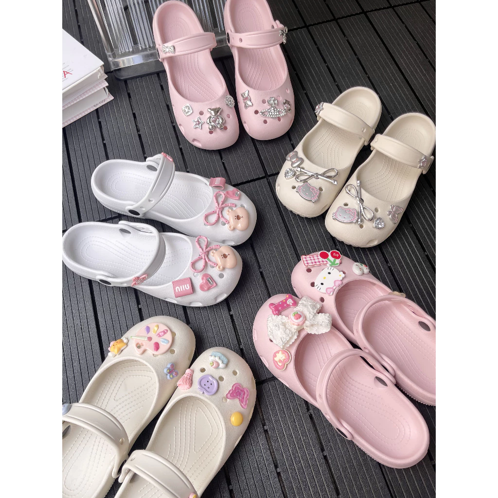 Dép Sục Dáng Ballet Nữ Dép Quai Hậu Mềm Nhẹ Chống Trượt Gắn Charm Dễ Thương