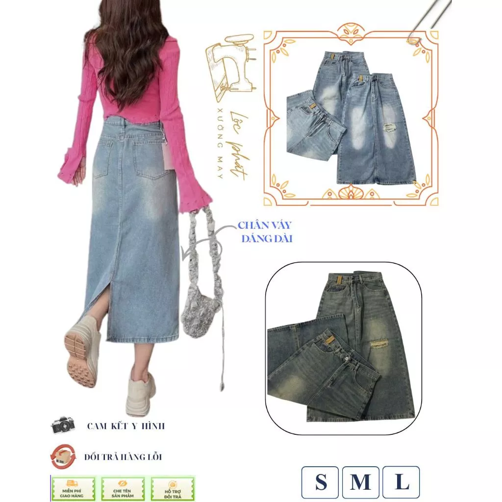 Chân Váy Jean Dài Chữ A Màu Xanh Đậm Cạp Cao Chuẩn Form Chất DENIM Mềm DV12