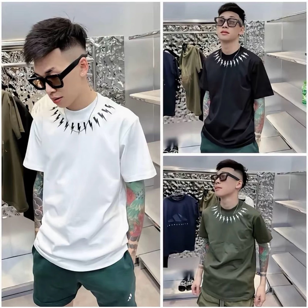Áo thun tia sét nhỏ quanh cổ dành cho nam nữ from unisex