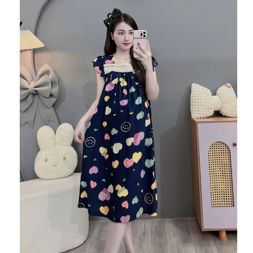 (Đủ size đến 100kg)Váy lanh bầu và sau sinh mặc nhà với thiết kế khóa dọc tiện cho bé ti ạ