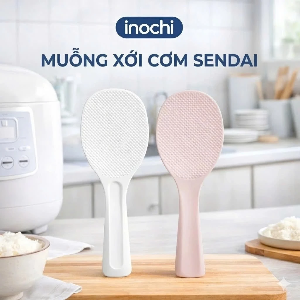 Muỗng Xới Cơm Chống Dính ,Thìa Xới Cơm Đế Đứng Sendai inochi Cao Cấp Tiêu Chuẩn Nhật