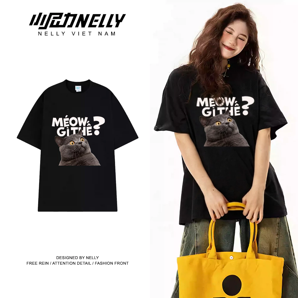 [GIÁ MỞ BÁN] Áo thun NELLY Cotton 250gsm Premium - Meow Gì Thế? Tay Lỡ Form Rộng Nam Nữ