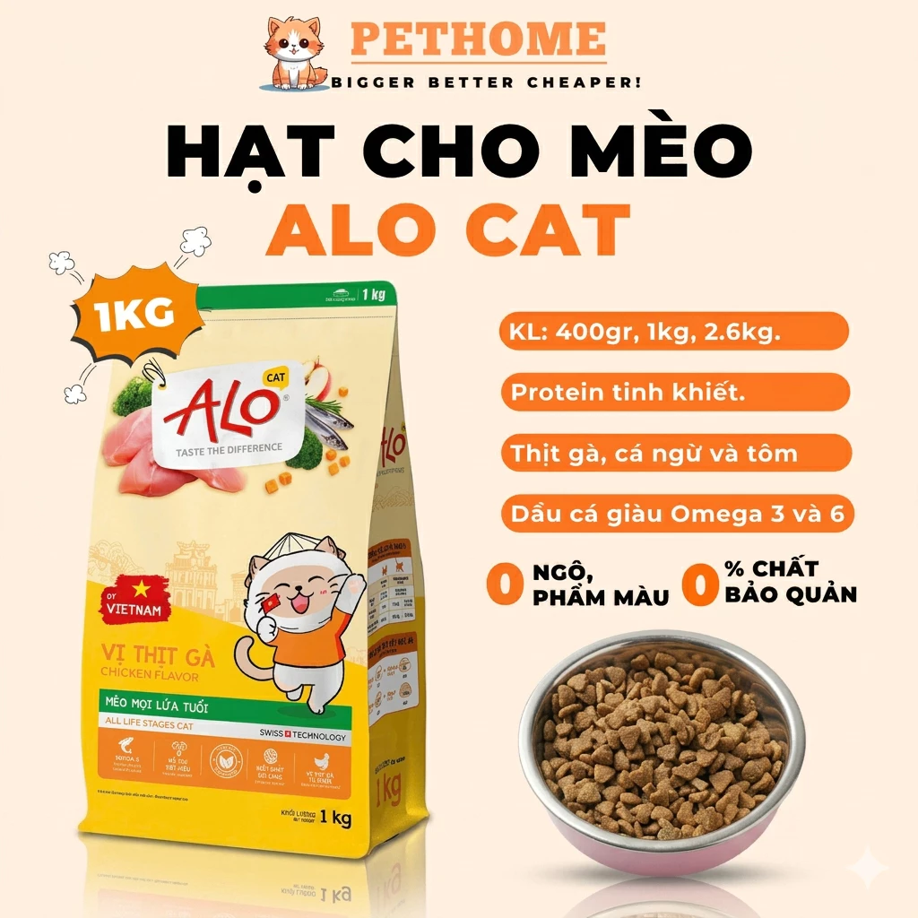Hạt Cho Mèo ALO CAT 1kg Thức Ăn Hạt Dành Cho Mèo Mọi Lứa Tuổi Giàu Dinh Dưỡng Tăng Sức Đề Kháng