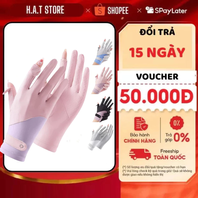 Găng Tay Chống Nắng UPF50+ Chống Tia UVA UVB Mỏng Nhẹ Thun Lạnh Thoáng Khí Chống Trượt Lái Xe Mở Đầu Ngón Tay Cảm Ứng