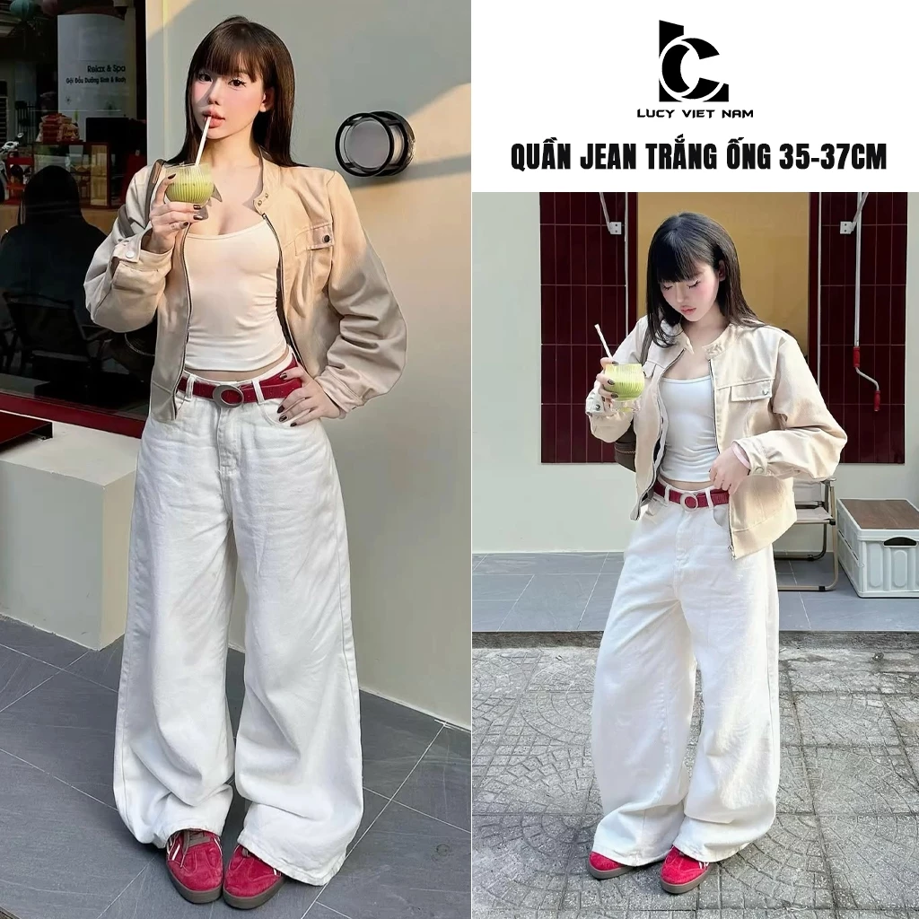 Quần Jean Trắng Nữ Ống Rộng 37cm AVO AVOCADO White Wide Leg Jeans Baggy High Waist Street Style