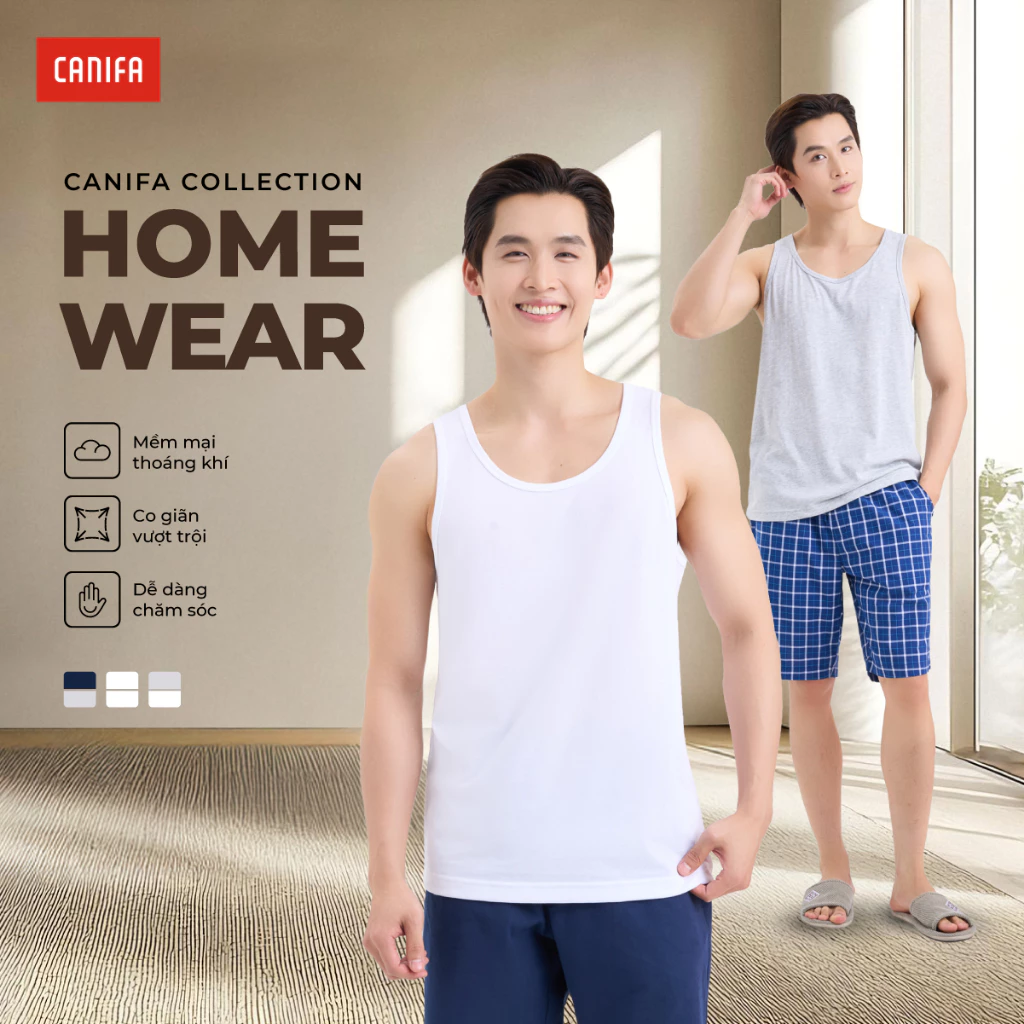 Combo 2 áo ba lỗ nam CANIFA, áo thun sát nách mặc nhà nam Cotton USA 8LA26A002