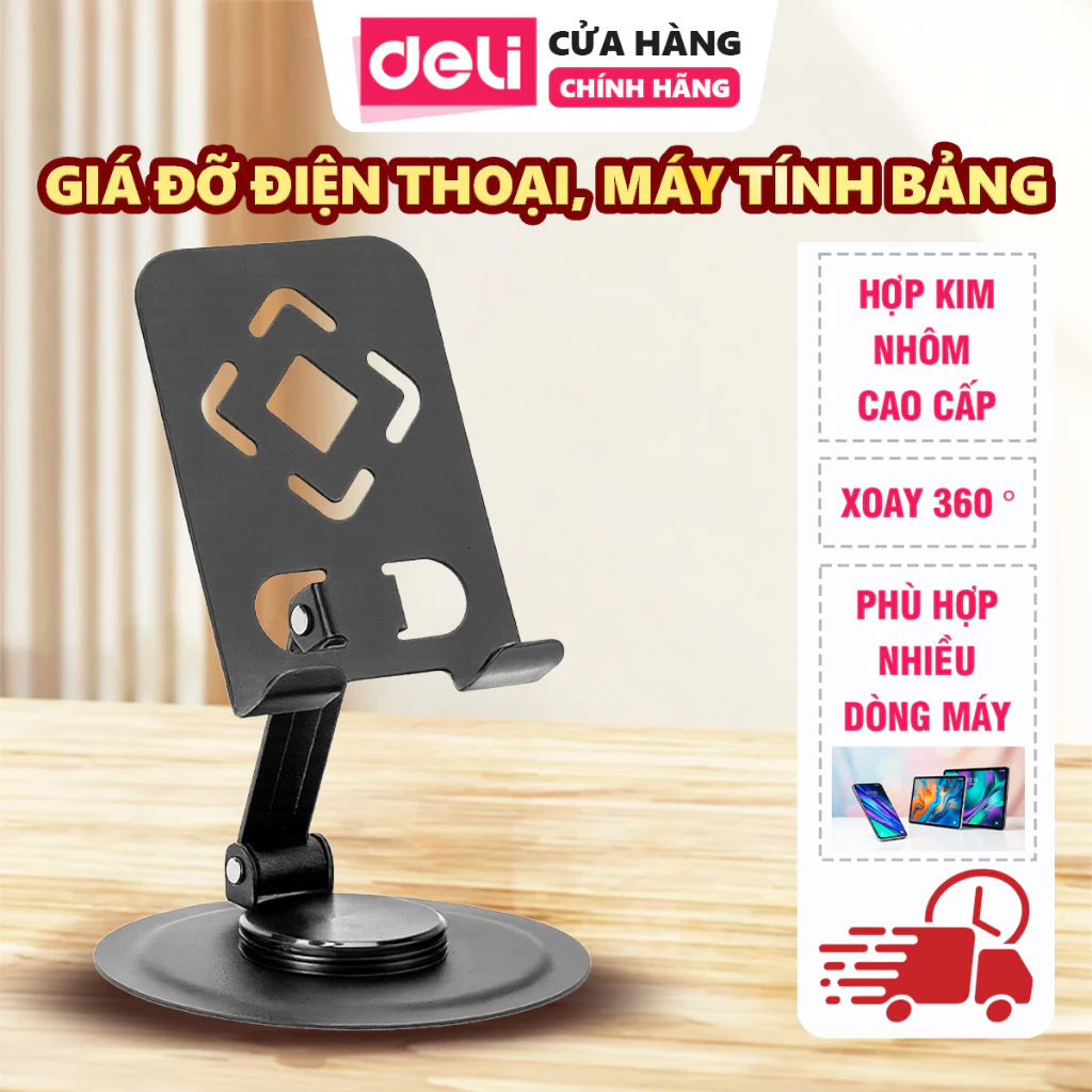 Giá Đỡ Điện Thoại Deli Xoay 360 Độ, Đế Chống Trượt, Dùng Livestream Xem Phim Gấp gọn iPhone Android