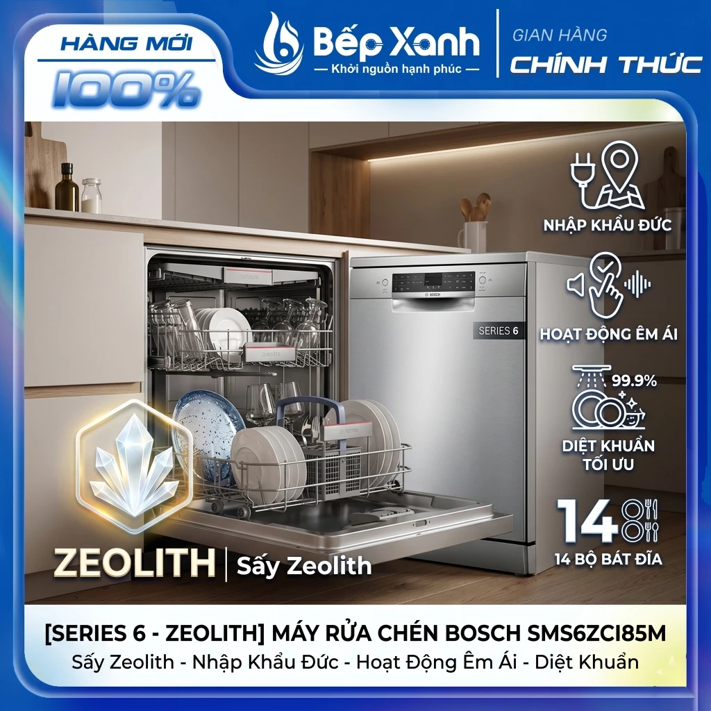 [SERIES 6 - ZEOLITH] Máy Rửa Chén Bosch SMS6ZCI85M Series 6 - Sấy Zeolith - Nhập Khẩu Đức