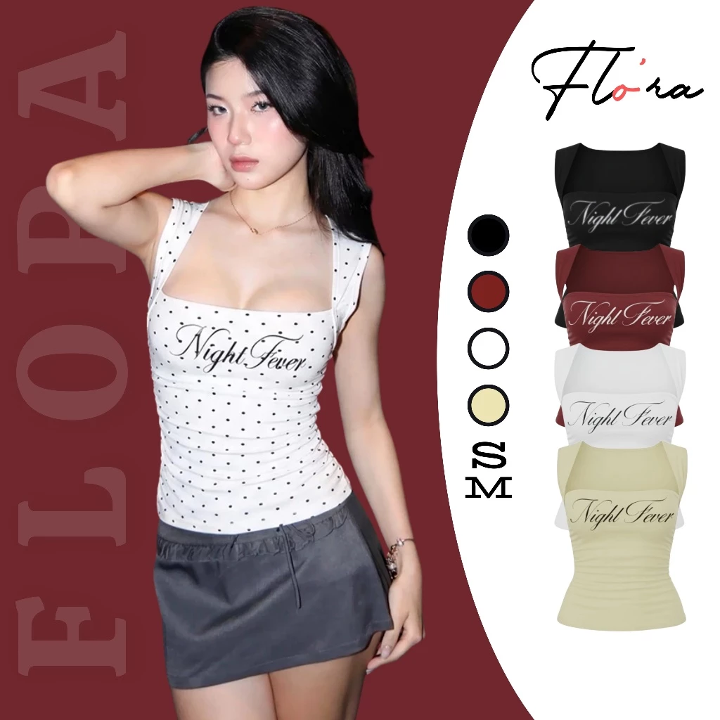 Áo Sát Nách Nhún Eo In Chữ Night Fever Flo'ra DD10 Thun Borip Lụa Ôm Body Dáng Dài Nữ
