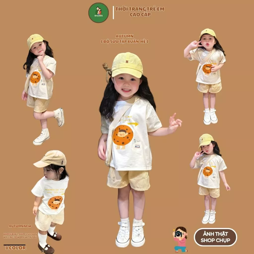 Bộ Đồ Bé Gái DILOVE Phong Cách Hàn Quốc Chất Liệu Cotton Co Giãn Thoáng Mát Quần Áo Cho Bé - Mã H6 - Bộ Bánh Mì