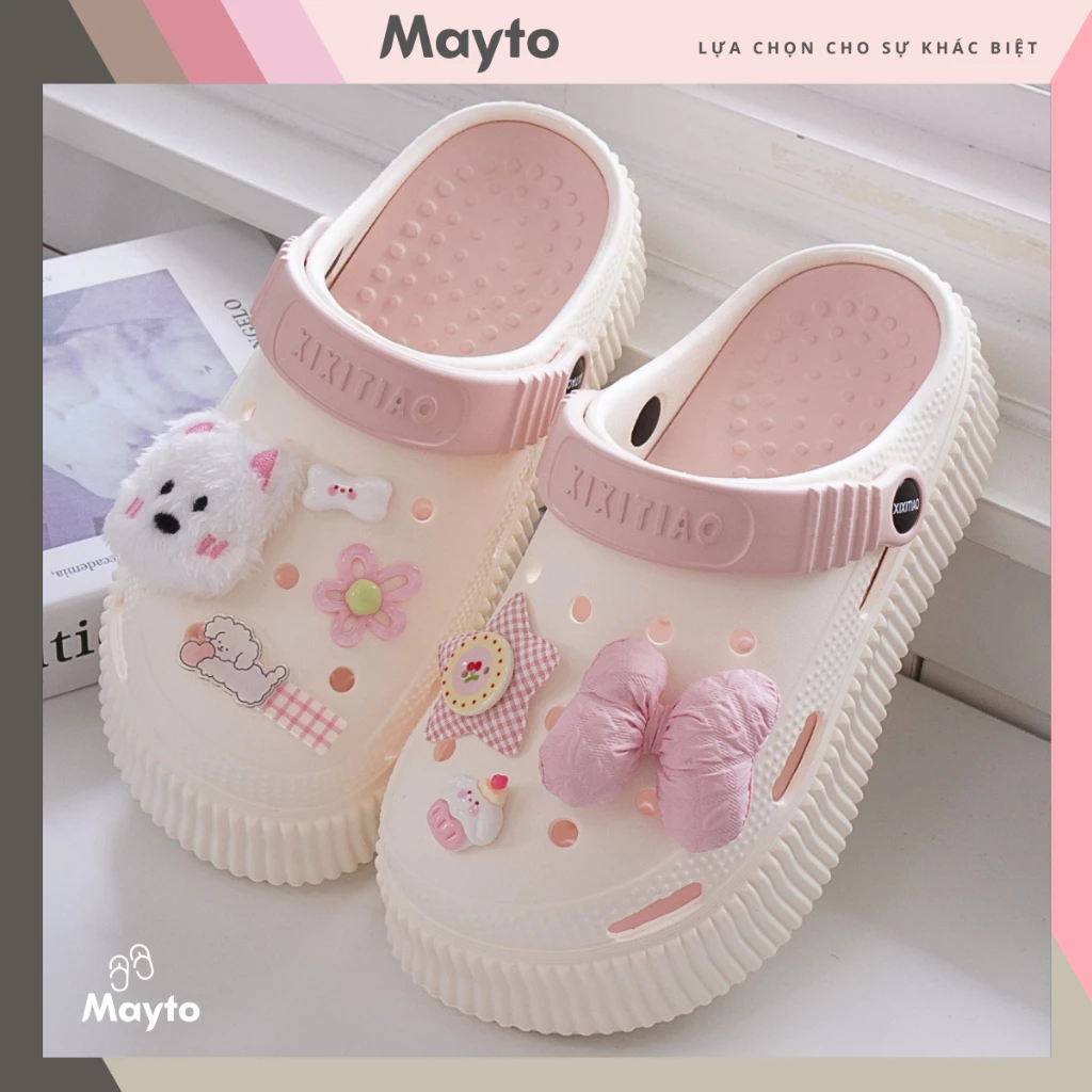 Dép nữ, dép sục Mayto đế cao 5.5cm kèm charm Cún nơ hồng XIXITIAO kiểu sandal quai hậu CS-167