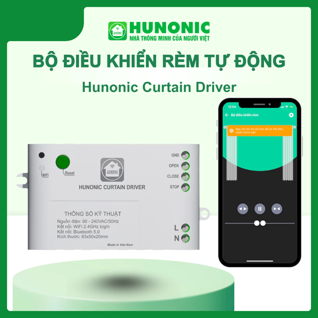 Bộ Điều Khiển Rèm Tự Động Hunonic Curtain Driver Hẹn Giờ Đóng Mở Rèm Tự Động Qua Điện Thoại