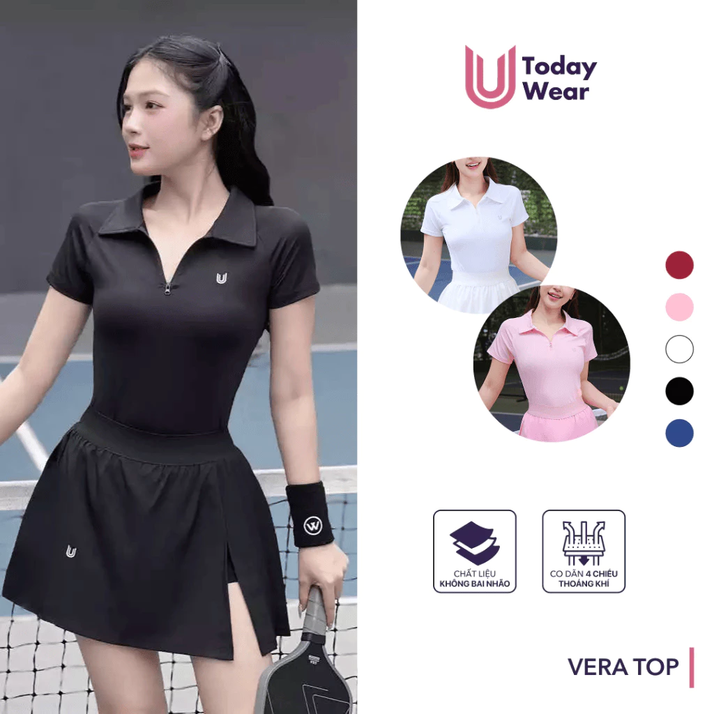 Áo thể thao polo khóa kéo Vera top Today U Wear form tôn dáng trẻ trung thoáng mát chơi pickleball gym