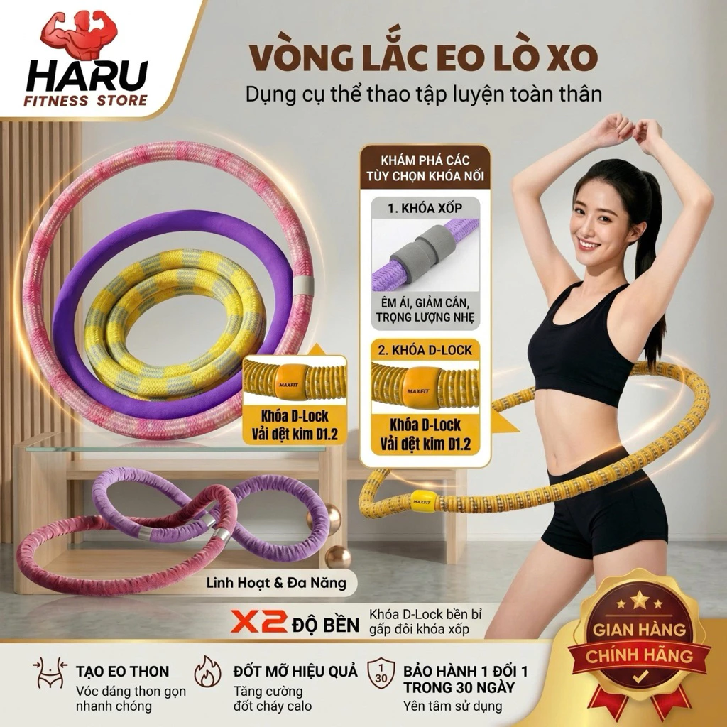 Vòng Lắc Eo Lò Xo HARU Bọc Vải Dệt Cao Cấp 1.5kg 2kg 2.5kg - Không Đau Rát, Đốt Mỡ Bụng Nhanh, Eo Thon HR83 đang được đối chiếu cho người mua tại Việt Nam