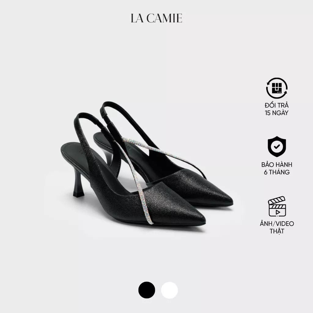 Giày cao gót Slingback mũi nhọn quai đá chéo - Chất liệu Si kim tuyến sang chảnh thương hiệu La Camie GC5B0134