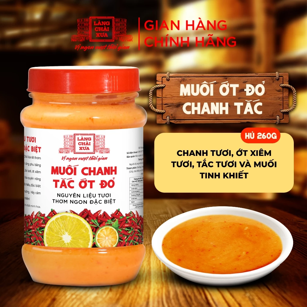Muối ớt đỏ chanh tắc cao cấp chai nhựa 260g Làng Chài Xưa, nguyên liệu tươi, thơm ngon đặc biệt