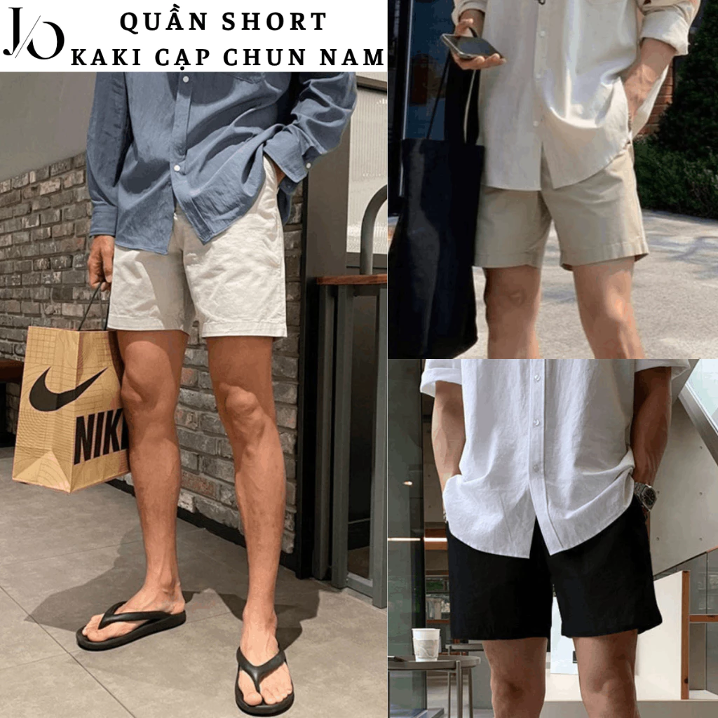 [DEAL HÀNG MỚI]Quần Short Kaki Nam Trắng Trơn Suông Ống Rộng Cạp Chun Dây Rút Form Ngắn Trên Gối Bigsize Năng Động