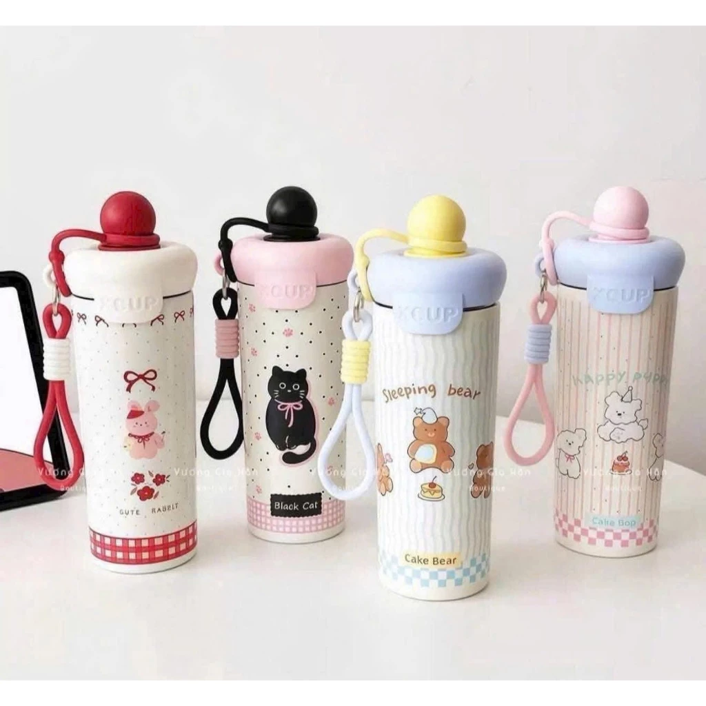 Bình giữ nhiệt 600ml inox 316 cao cấp có ống hút tiện lợi, quai xách chắc chắn, siêu cute