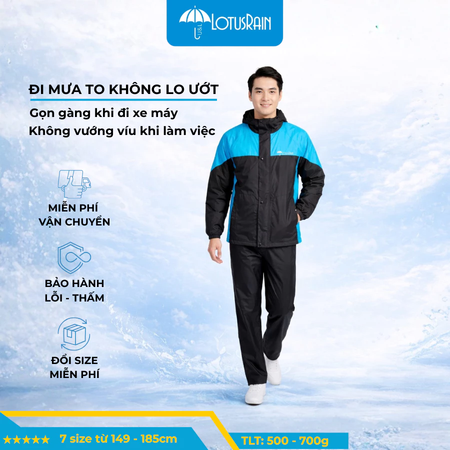 Bộ Áo Mưa Lotusrain 2 Lớp, Đi Mưa To Lâu Không Lo Ướt, Gọn Gàng Khi Đi Xe Máy, Không Vướng Víu Khi Làm Việc