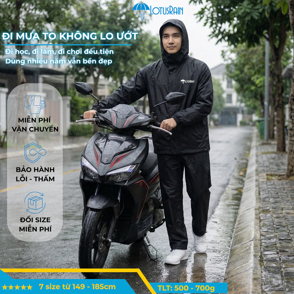 Quần Áo Mưa Bộ Lotusrain 2 Lớp, Đi Mưa To Lâu Không Lo Ướt, Dùng Nhiều Năm Vẫn Bền Đẹp
