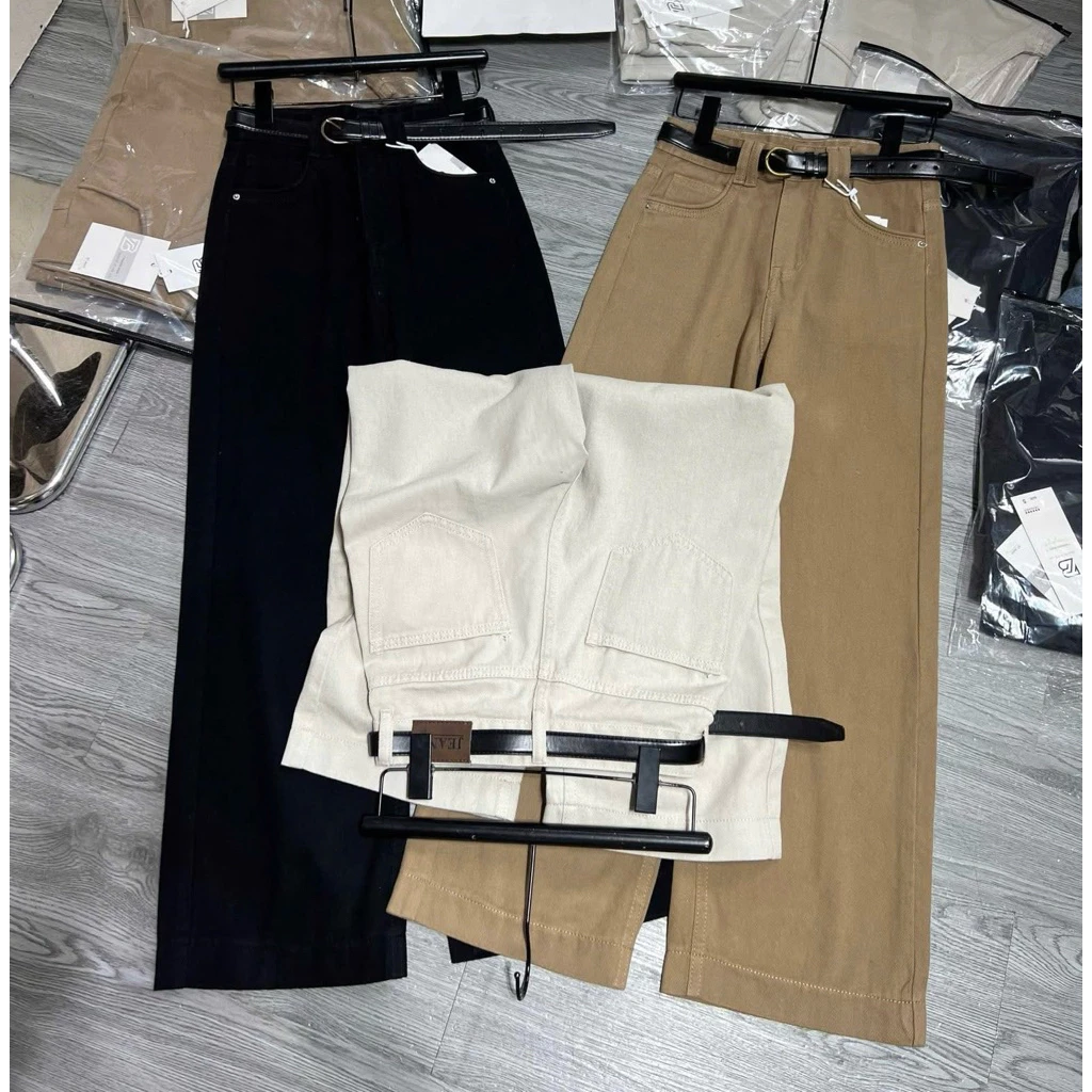 (Suông nấm dài 95cm)Quần jean nữ ống suông lai bản to túi viền cuốn chất jean kaki mềm dày dặn,quần suông nữ ống rộng