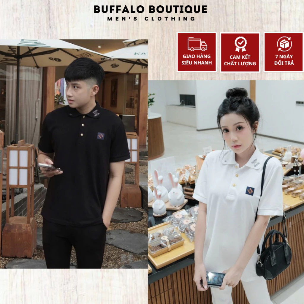 Áo Polo Nam Chất Cotton Gai Cá Sấu Cao Cấp - Áo Polo Nam Nữ Họa Tiết Cúc Vàng Thêu Logo Cổ Siêu Đẹp