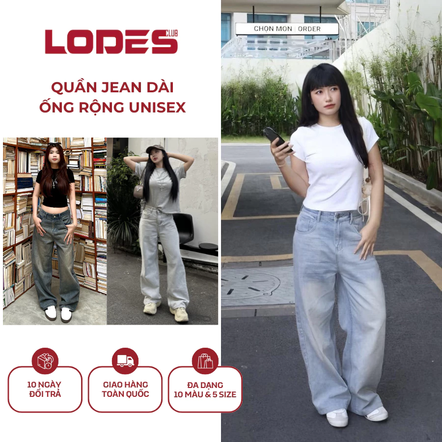 Quần Jean Ống Suông Rộng LODES CLUB unises nam nữ, Chất Liệu Denim Cao Cấp, Phiên Bản LIGHT BLUE