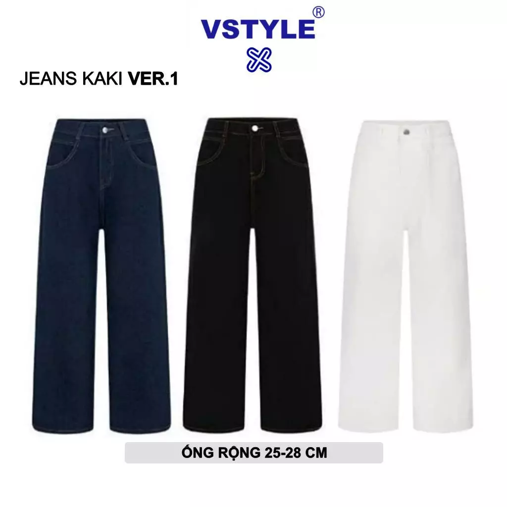 Quần Kaki Jeans Suông VSTYLE Ống Rộng Wash Cạp Cao ,Form Rộng ,Quần Bò Ống Rộng Suông Lưng Cao , Form Unisex Nam Nữ