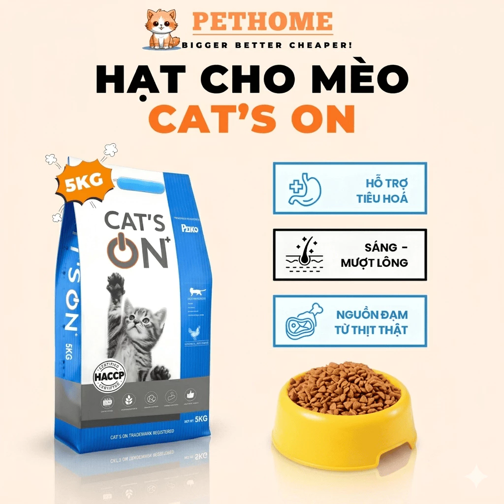 [Bao 5kg] Hạt Cho Mèo Cat's On Plus Hỗ Trợ Sức Khỏe Bổ Sung Chất Dinh Dưỡng Cho Mèo Mọi Lứa Tuổi