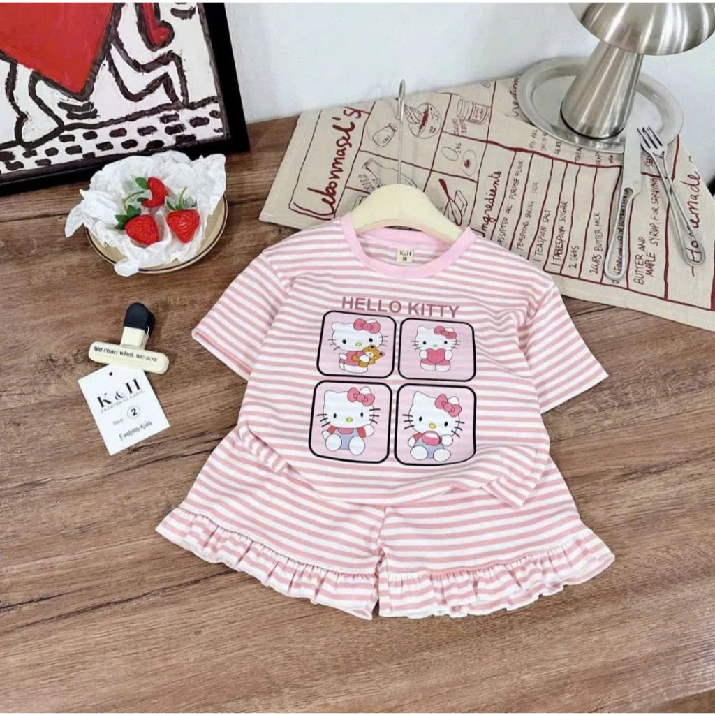 [7-18kg] Bộ cộc tay mùa hè cho bé gái đáng yêu chất liệu cotton mềm mại, thoáng mát mẫu XE ĐẠP- SHOP KEN KIDS