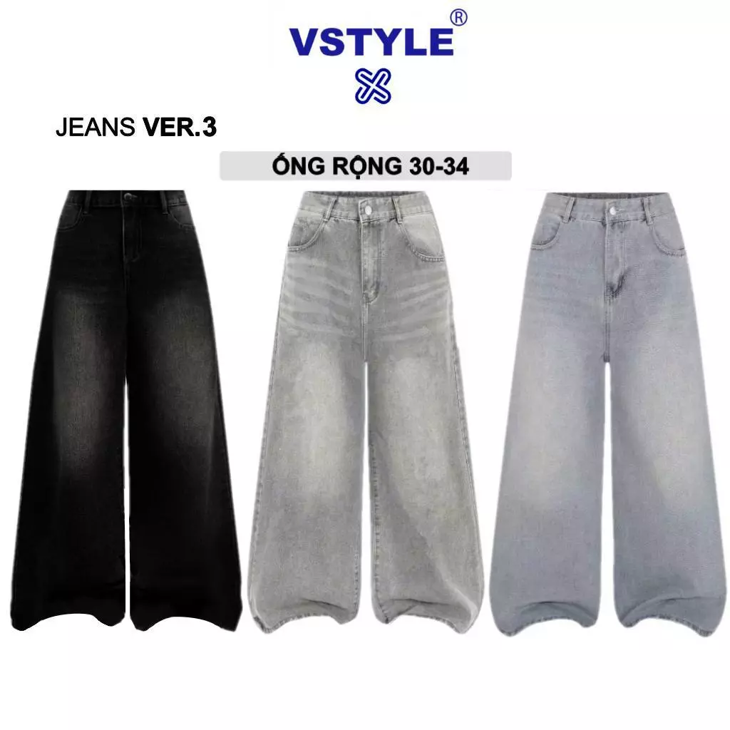 Quần Jeans Ver.3 Ống 30-34cm VSTYLE ,Suông Ống Rộng Wash Cạp Cao ,Form Rộng ,Quần Bò Ống Rộng Suông Lưng Cao