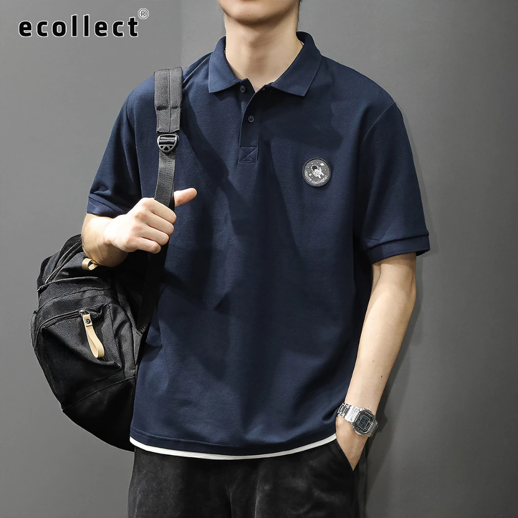 Áo Polo Nam Form Rộng ECOLLECT CD04 Giả 2 Lớp (Layer), Áo Thun Có Cổ Tay Ngắn Drop-Shoulder Cotton Cao Cấp Chống Nhăn