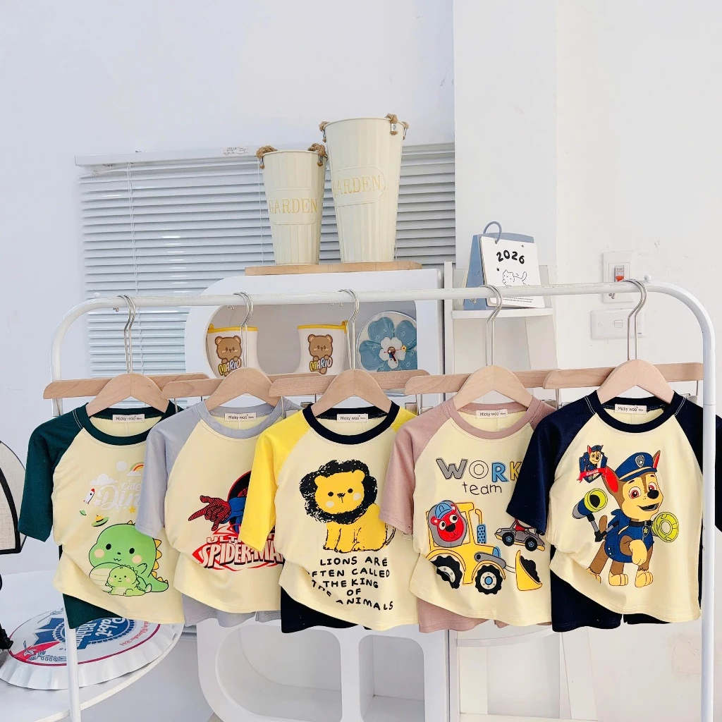 Bộ Lửng Cộc Tay Thun Lạnh Micky woo cho bé trai  Cho Bé 9-25kg Cao 90-124Cm Mềm Mịn Thoáng Mát mùa hè mát