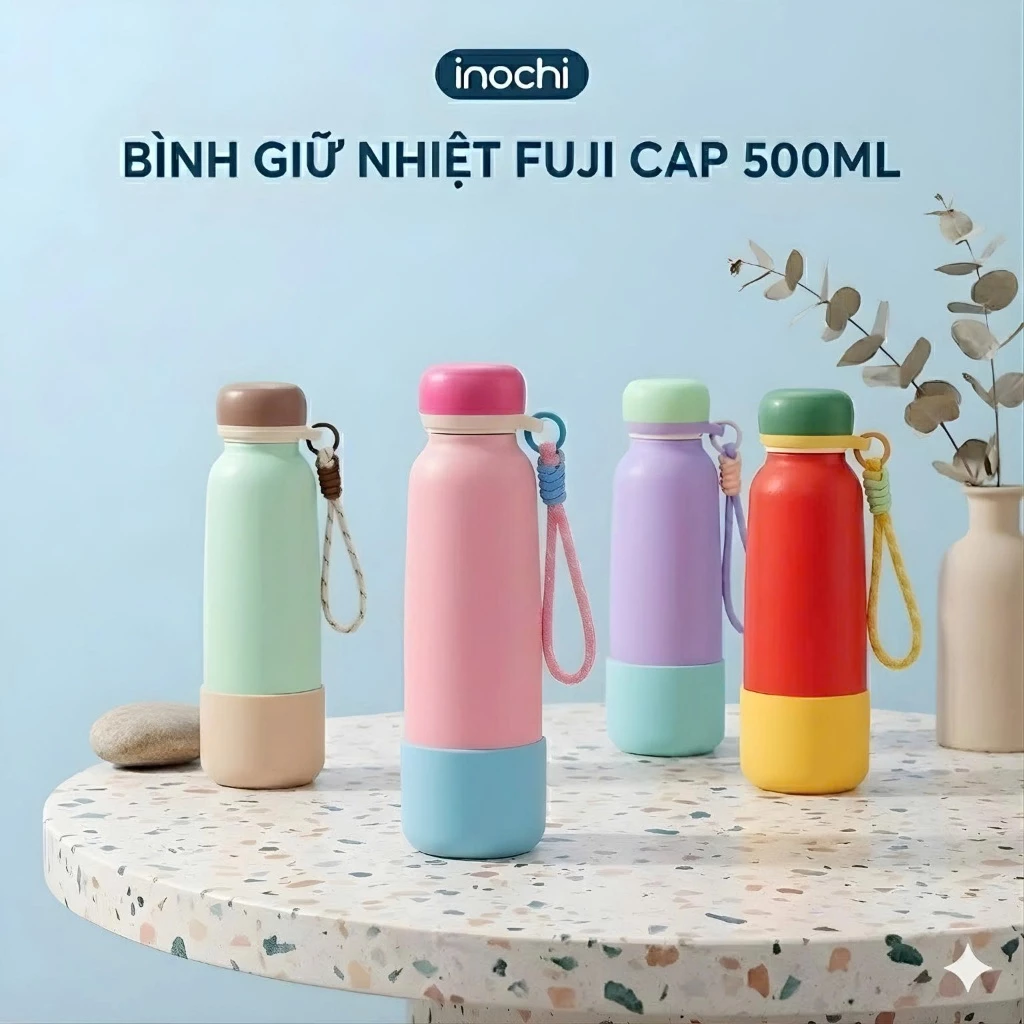 Bình giữ nhiệt Inochi Fuji Cap 500ml/750ml - inox 304 giữ nóng lạnh 6h chống tràn có quai xách