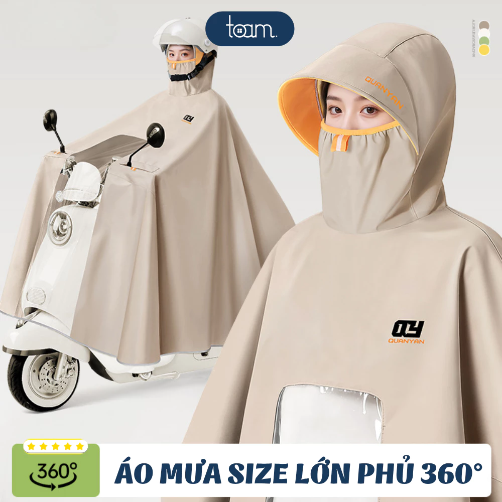 Áo Mưa Tà Rộng Trùm Kín Vải Oxford Cao Cấp Chống Thấm Nước Dày Dặn Kèm Mũ Rộng Vành Chống Bắn