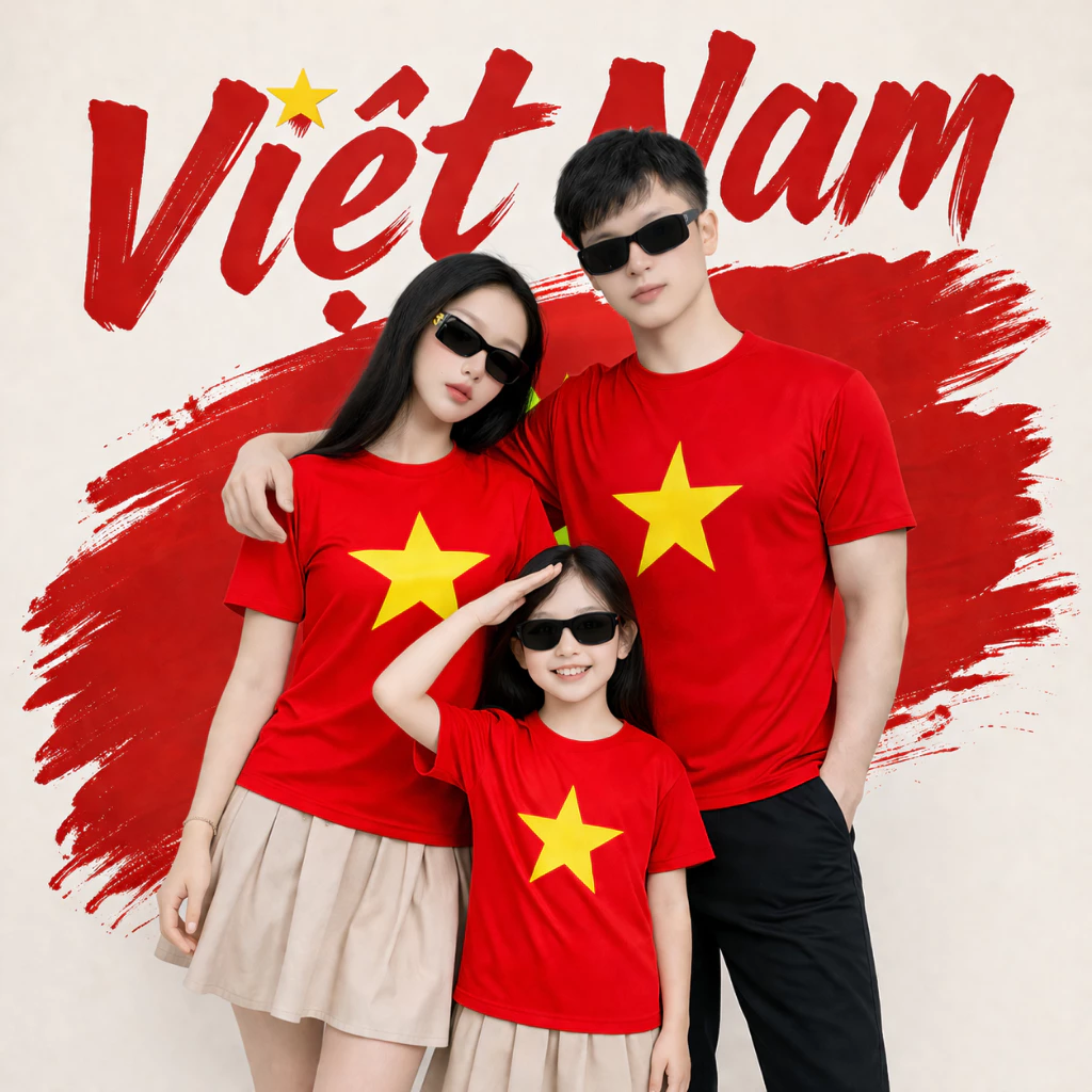 Áo Thun Cờ Đỏ Sao Vàng THỜI TRANG 24H Màu Đỏ In To Trước Ngực Có Size Nhỏ