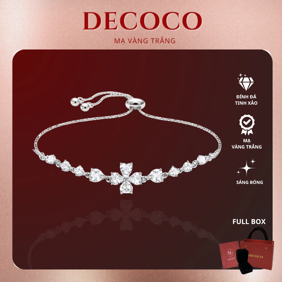 Vòng tay đính đá trái tim mặt charm cỏ 4 lá SHINE DECOCO ( kèm Túi giấy + Hộp + Thiệp )