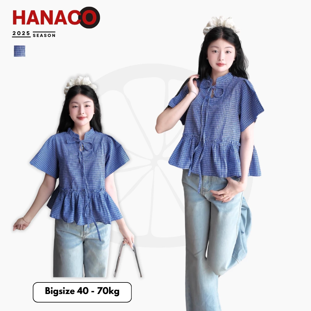 Áo Babydoll Kẻ Caro Nhỏ Cổ Sen Tay Bồng Chất Thô Cotton, Áo Sơ Mi Nữ Kiểu Dễ Thương Áo Nữ [ Dead Mở Bán Giá Tri Ân ]