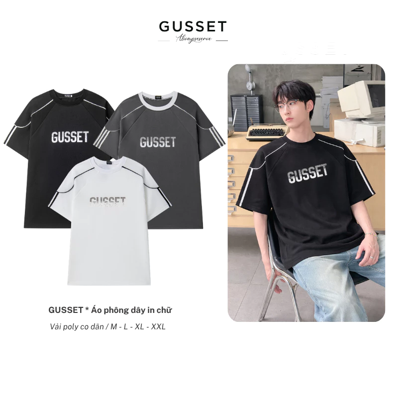 Áo Phông Nam In Chữ Gusset Form Oversize Áo Thun Co Giãn, Thoáng Mát, Phong Cách Thể Thao AP11