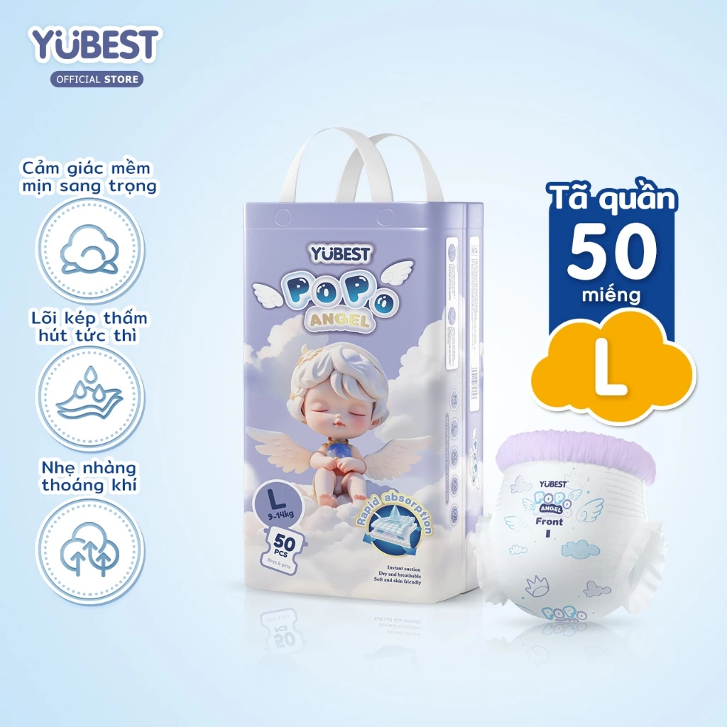 Bỉm Yubest POPO sơ sinh Tã/Bỉm Quần Cao Cấp Chống Tràn tã quần full size S-XXXL bỉm popo 50 miếng