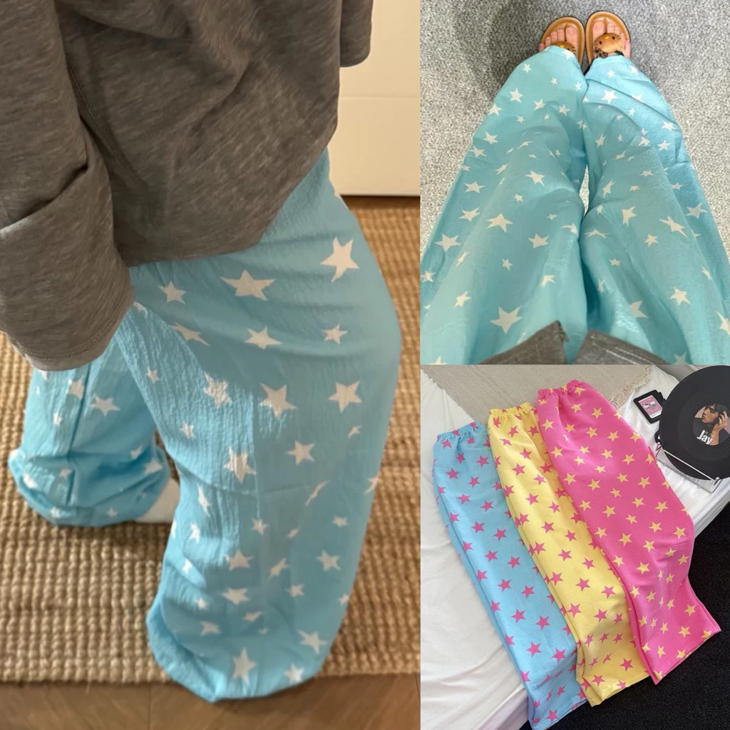 𝐂𝐡𝐚𝐫𝐥𝐨𝐭𝐭𝐞.𝐨𝐝_ Quần Pyjama Cotton Đũi Mỏng Nhẹ Hoạ Tiết Ngôi Sao Dành Cho Xuân Hè