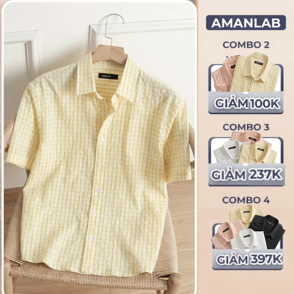 Áo sơ mi nam ngắn tay vải Cotton Lưới, thoáng khí, không nhăn,kiểu dáng trẻ trung MESH S.MER AMANLAB