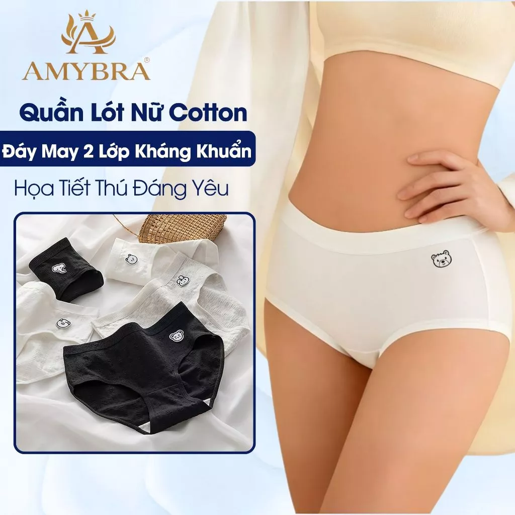 Quần Lót Nữ Cotton Cao Cấp Kháng Khuẩn Khử Mùi Họa Tiết Icon Hoạt Hình Dễ Thương AMYBRA LA68