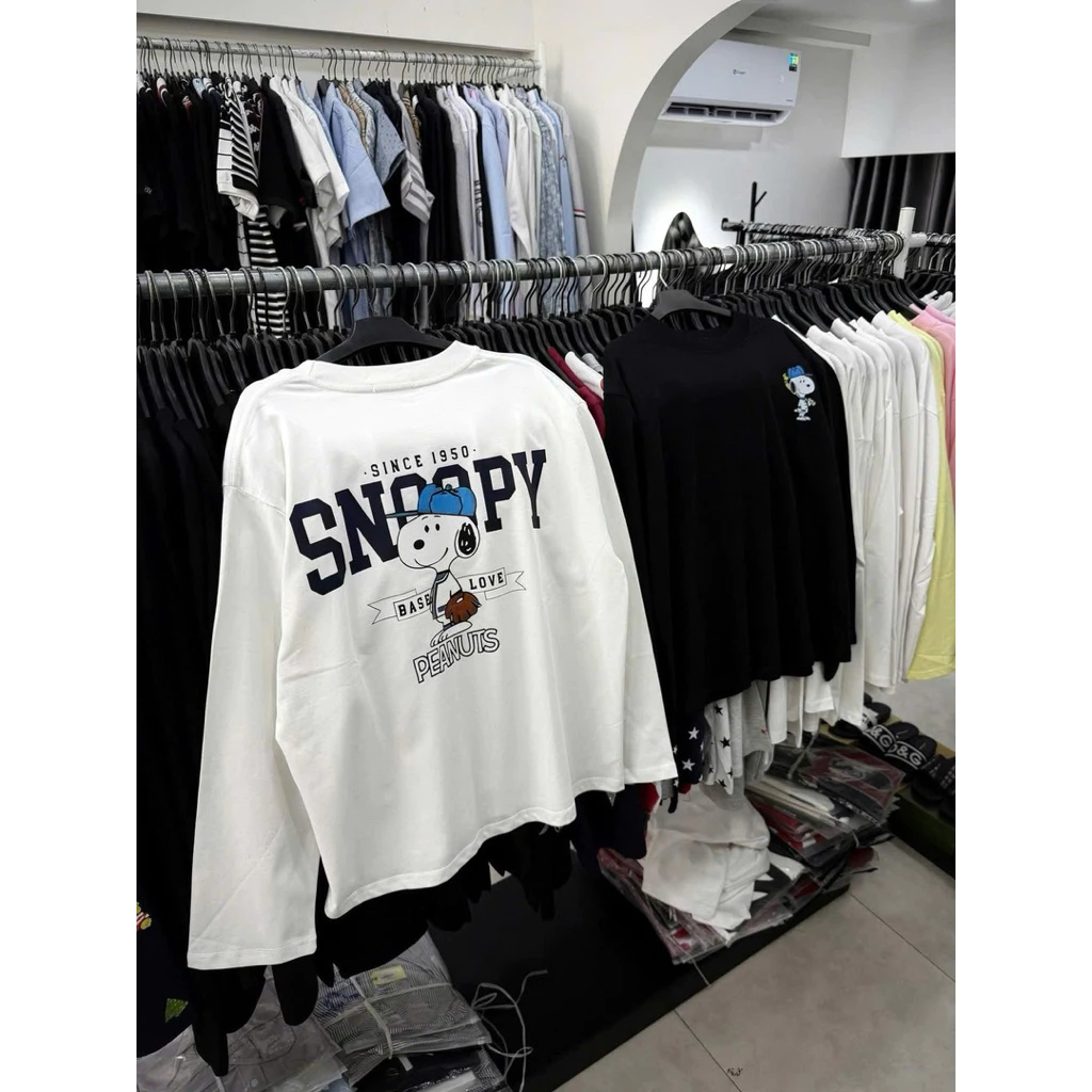 Áo Thun Tay Dài Hoạt Hình SNOOPY Vải Cotton 2 Chiều Dày Dặn Full Tem Tag Loại 1 Cao Cấp