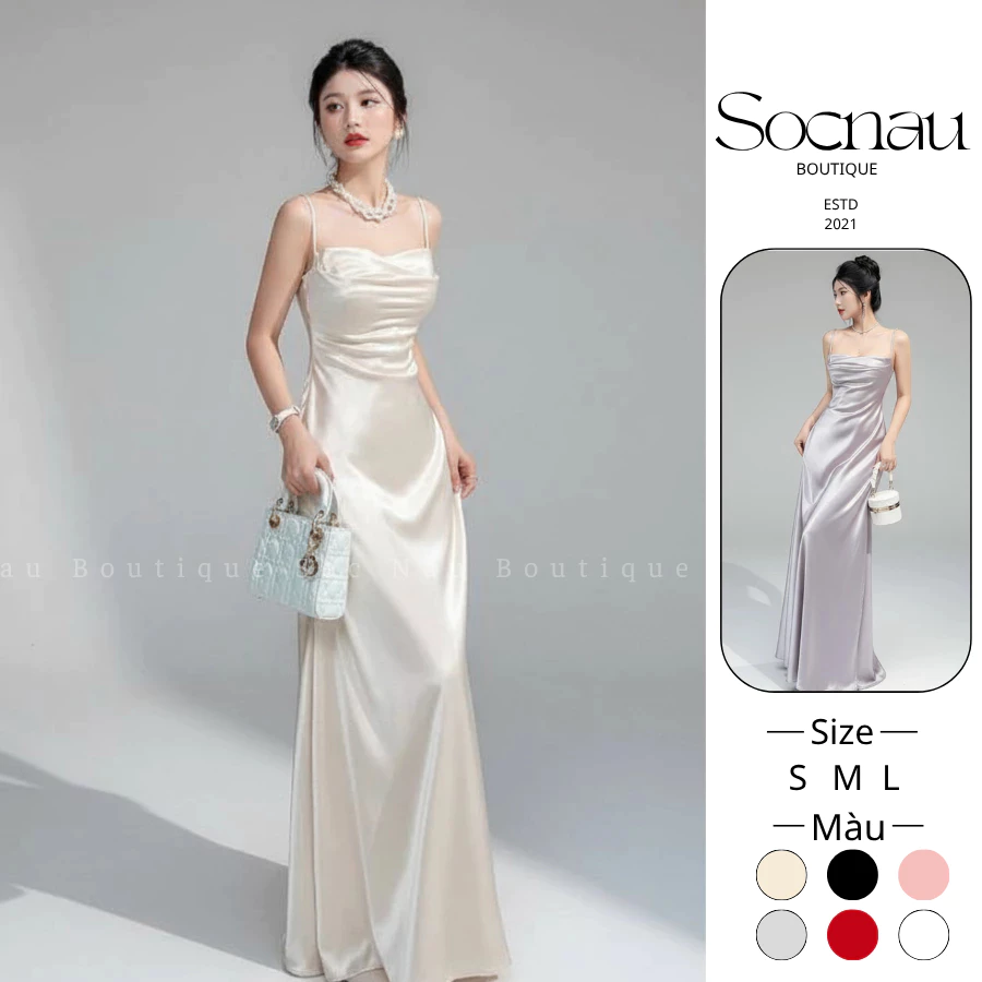 Đầm Lụa 2 Dây Thiết Kế Cổ Đổ Xẻ Đùi NV638 Đầm Lụa Phong Cách Dự Tiệc Sang Chảnh