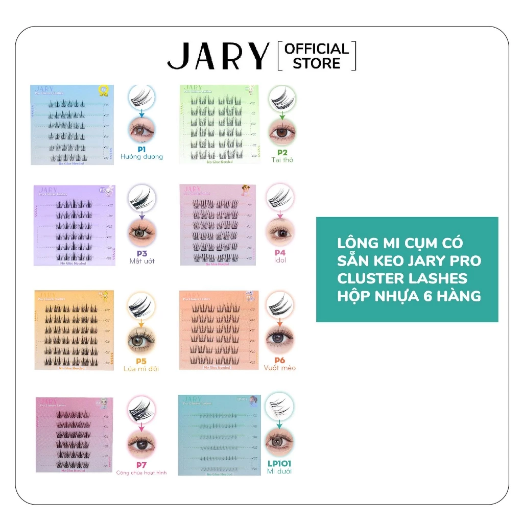 Lông Mi Cụm Có Sẵn Keo Jary Pro Cluster Lashes - Hộp Nhựa 6 Hàng (Không vỏ giấy)
